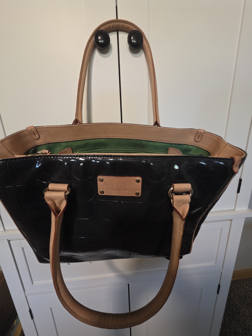 kate spade Blue Patent and Tan Leather Trim Tote